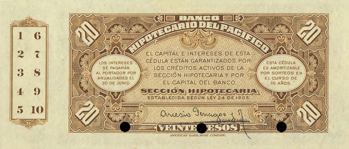 Back of Colombia pS525s: 20 Pesos from 1922