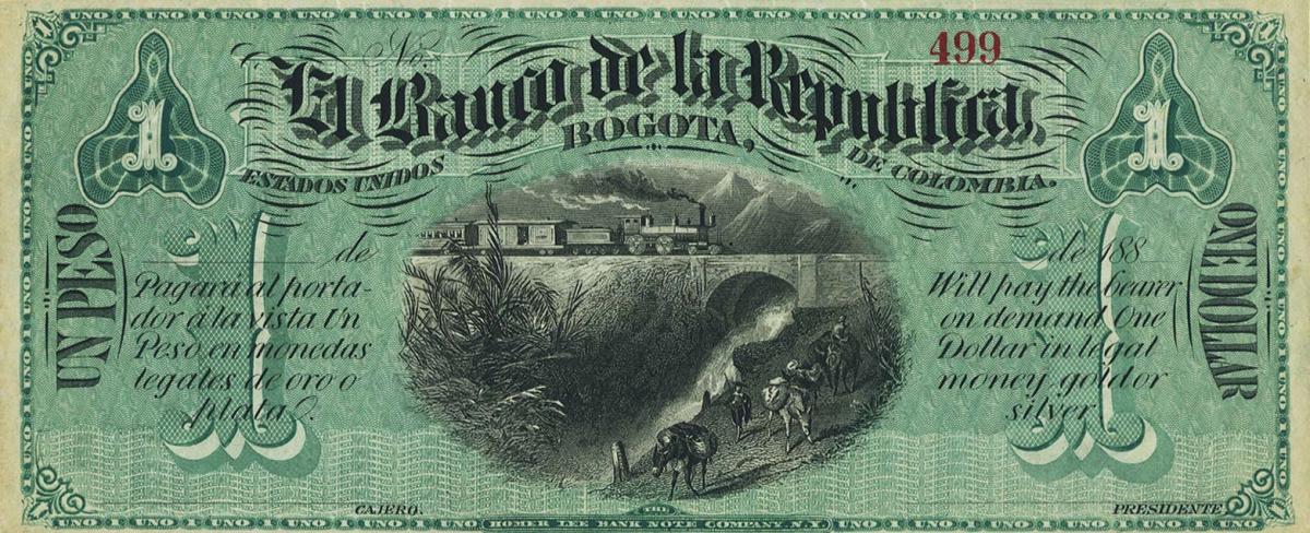 Front of Colombia pS807: 1 Peso from 1880