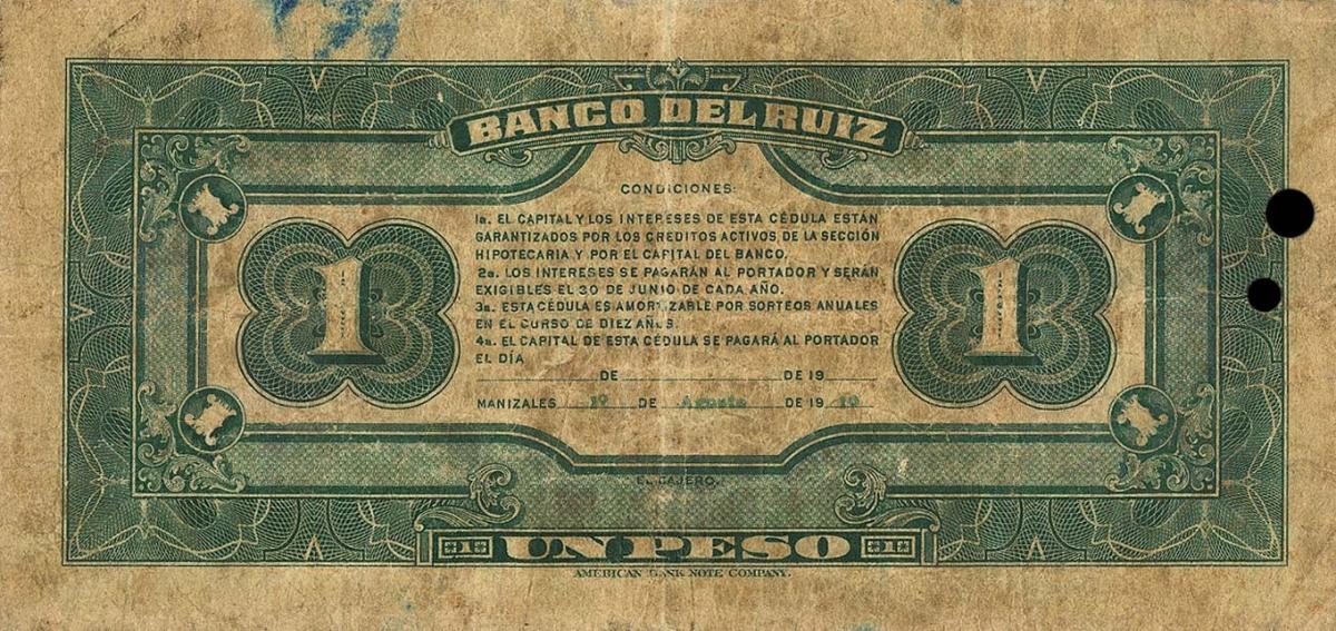Back of Colombia pS822a: 1 Peso from 1905
