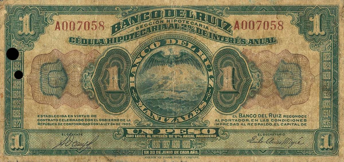 Front of Colombia pS822a: 1 Peso from 1905