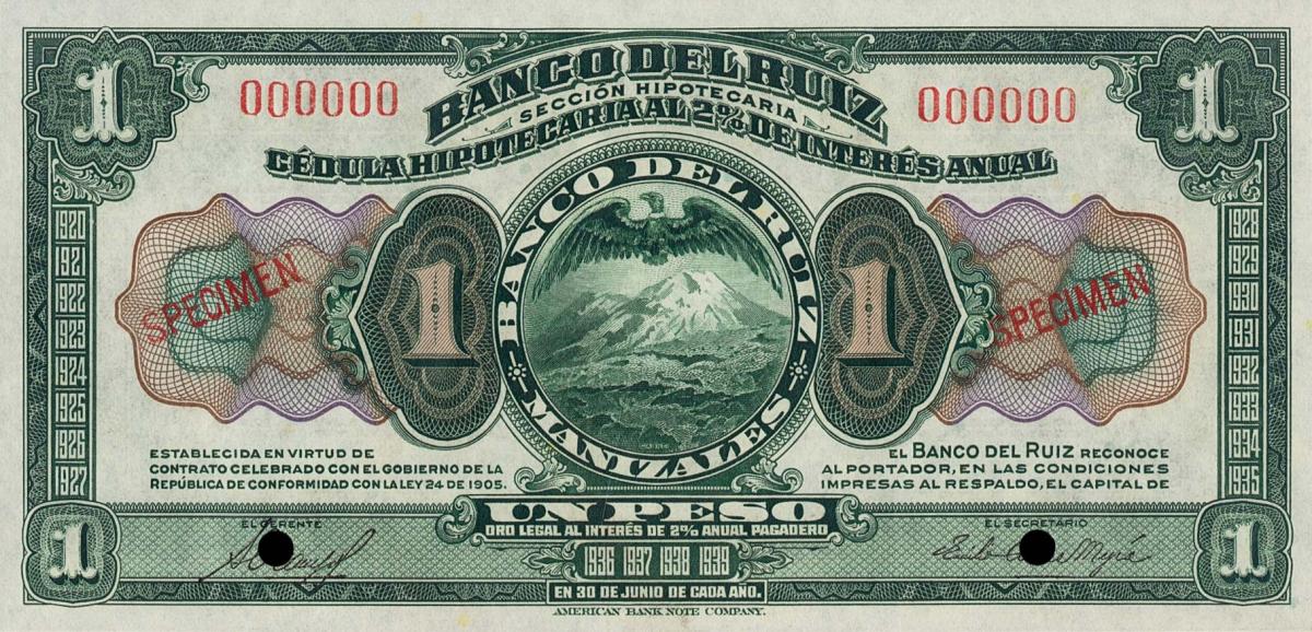 Front of Colombia pS822s: 1 Peso from 1905