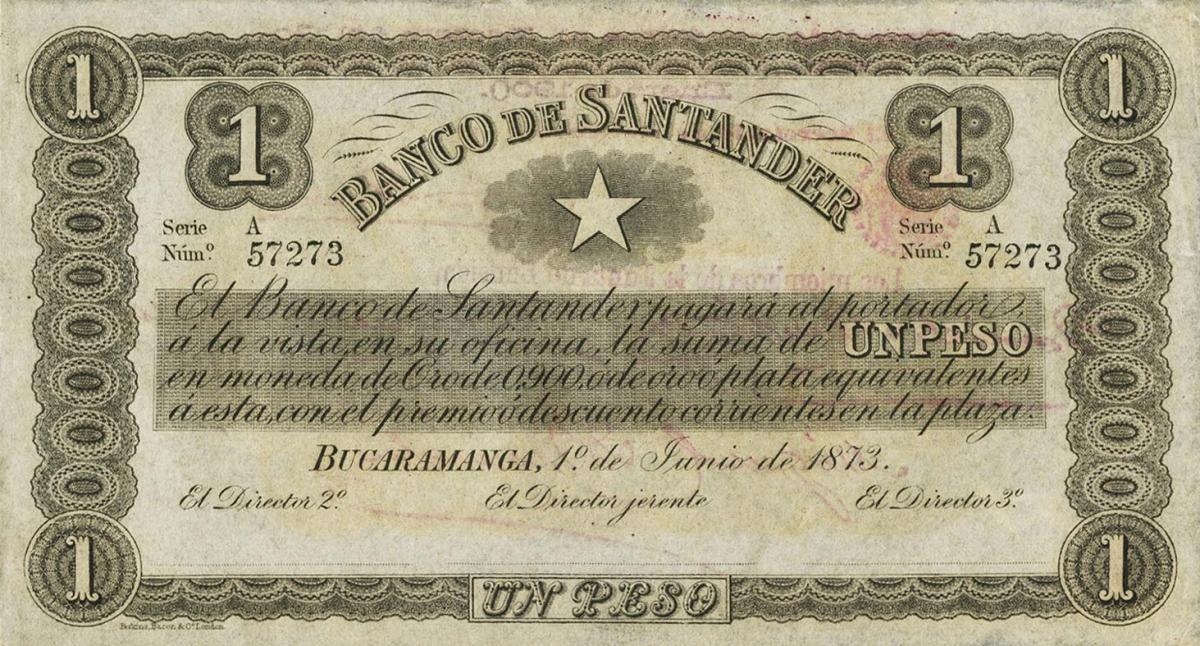 Front of Colombia pS831c: 1 Peso from 1873