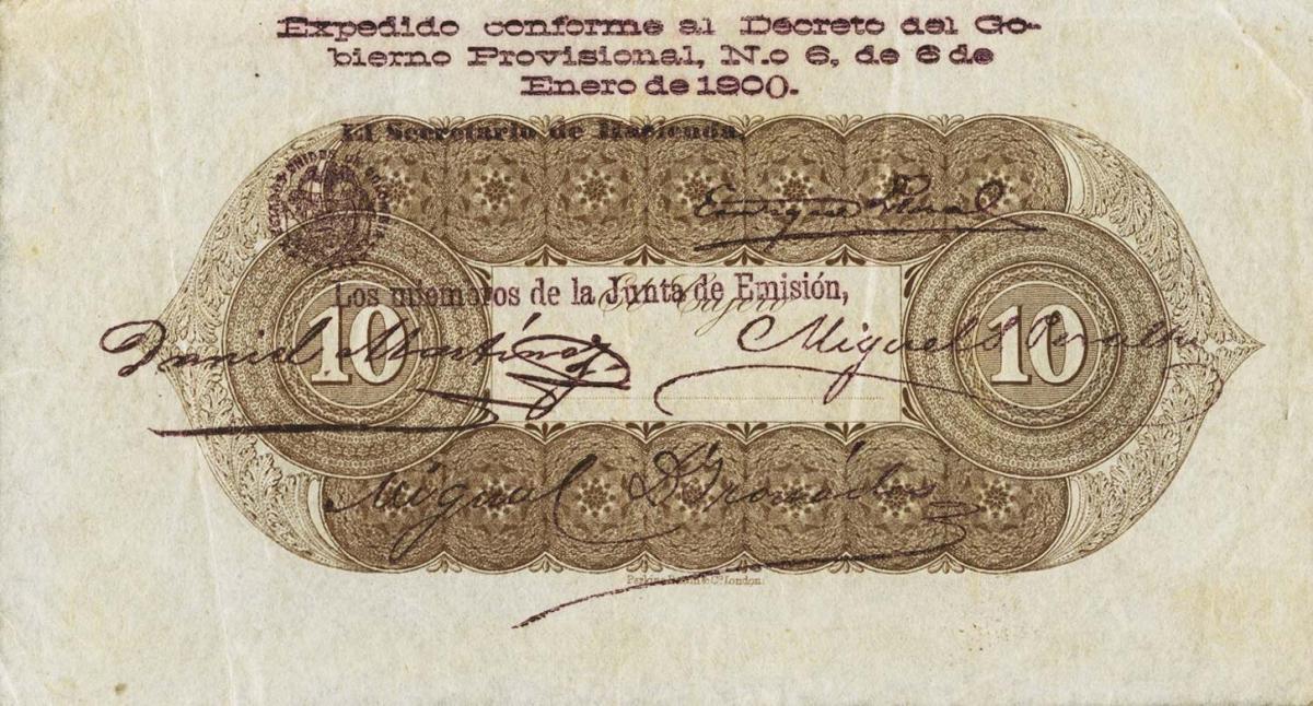Back of Colombia pS833b: 10 Pesos from 1873