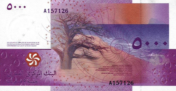 Back of Comoros p18a: 5000 Francs from 2006