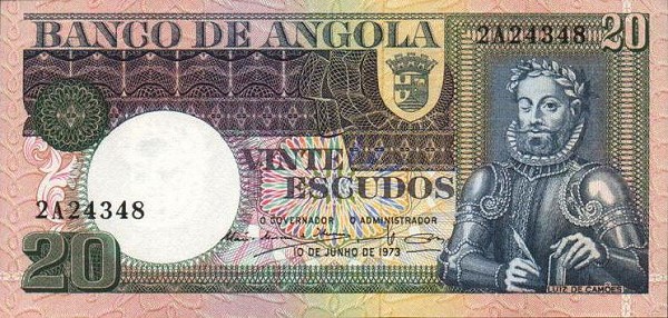 Front of Angola p104a: 20 Escudos from 1973