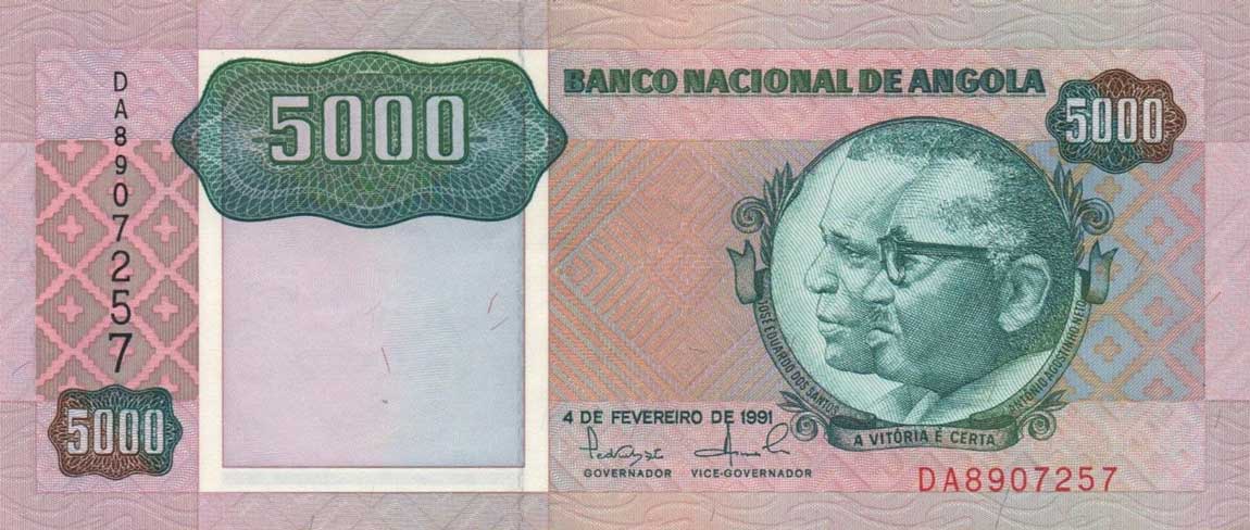 Front of Angola p130a: 5000 Kwanzas from 1991