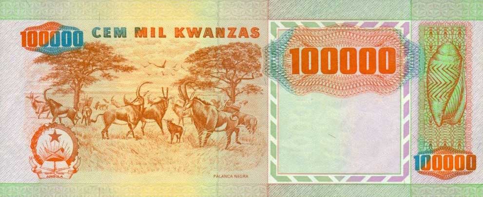 Back of Angola p133a: 100000 Kwanzas from 1991
