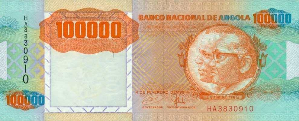 Front of Angola p133a: 100000 Kwanzas from 1991