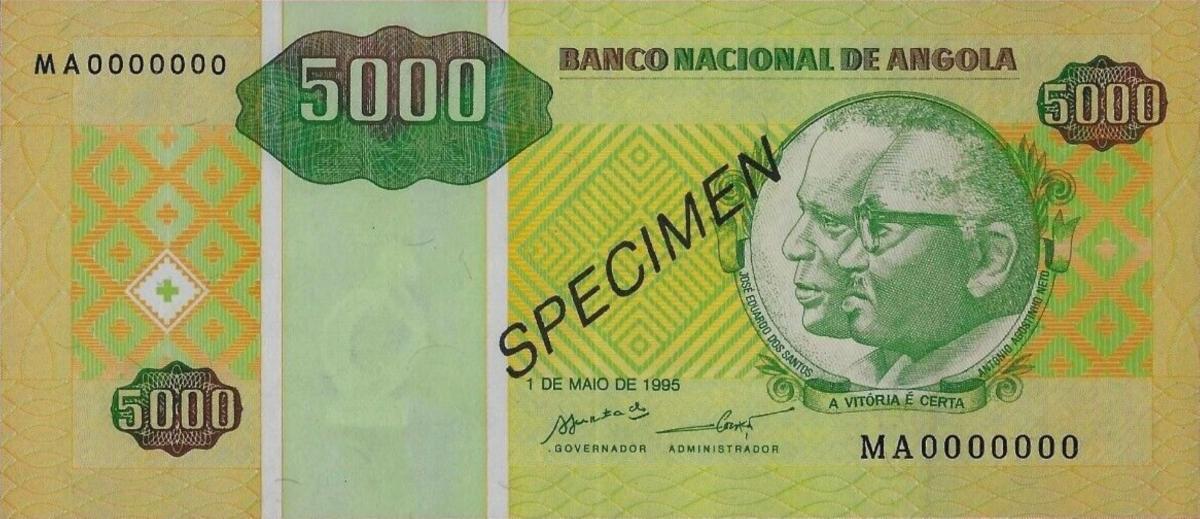 Front of Angola p136s: 5000 Kwanzas Reajustados from 1995