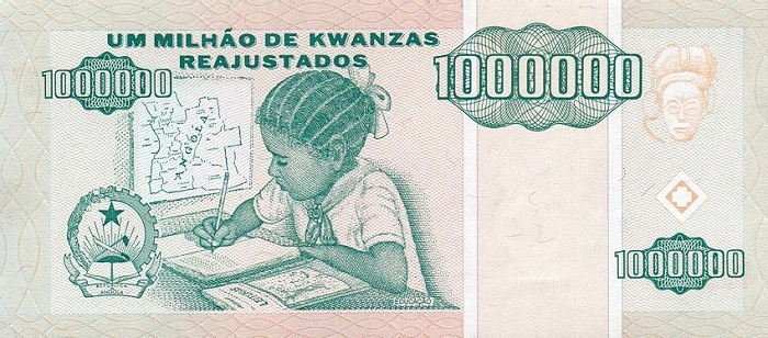 Back of Angola p141: 1000000 Kwanzas Reajustados from 1995