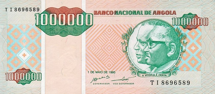 Front of Angola p141: 1000000 Kwanzas Reajustados from 1995