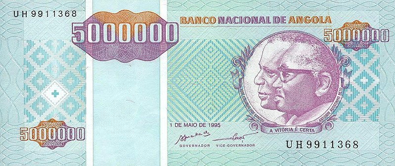 Front of Angola p142a: 5000000 Kwanzas Reajustados from 1995
