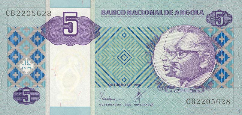 Front of Angola p144a: 5 Kwanzas from 1999