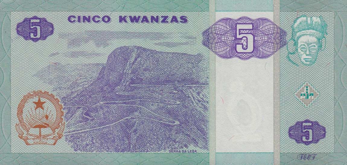 Back of Angola p144b: 5 Kwanzas from 2010