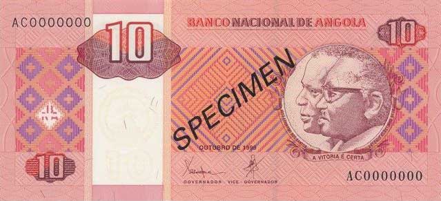 Front of Angola p145s: 10 Kwanzas from 1999