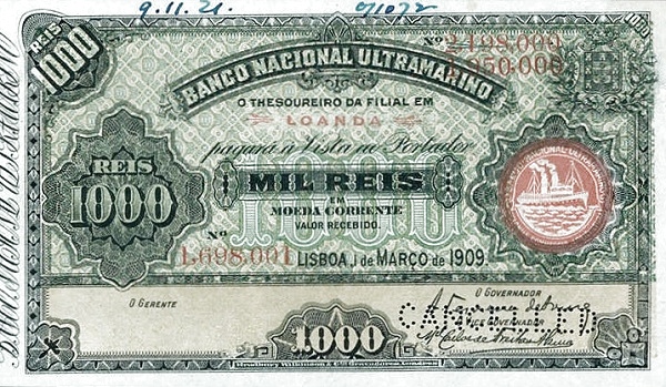 Front of Angola p28a: 1000 Reis from 1909