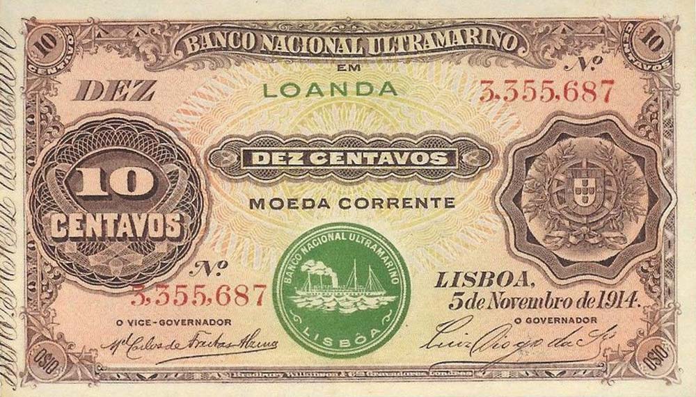 Front of Angola p39b: 10 Centavos from 1914