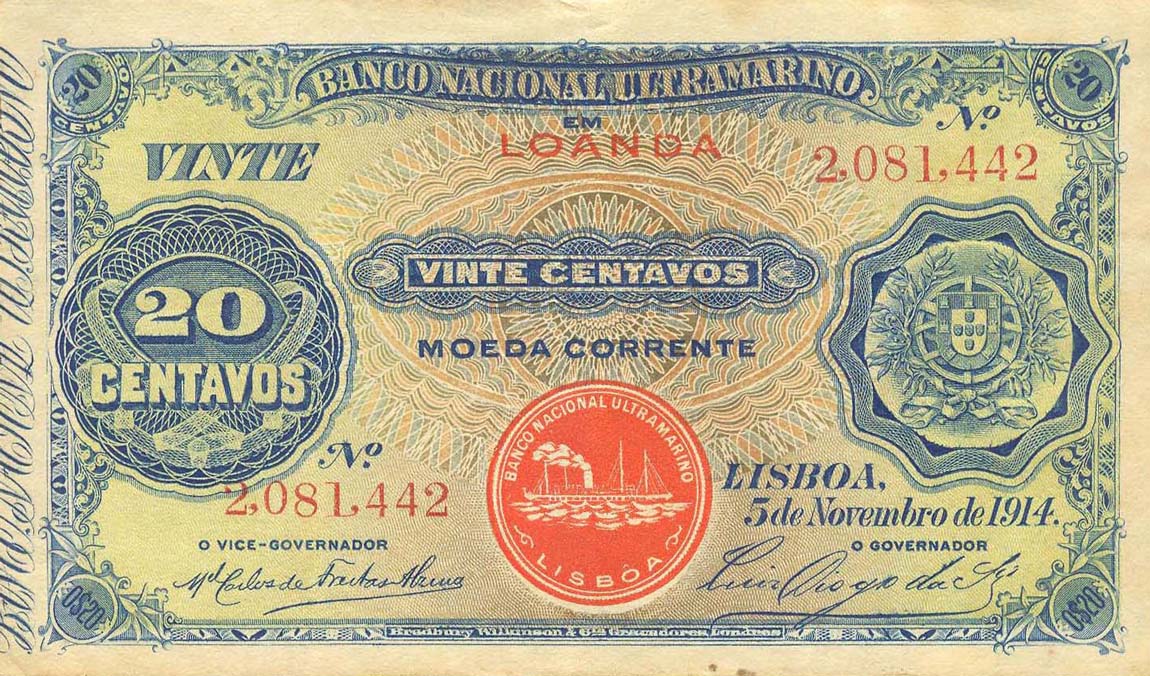 Front of Angola p42b: 20 Centavos from 1914