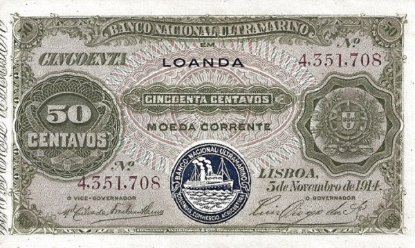 Front of Angola p46a: 50 Centavos from 1914