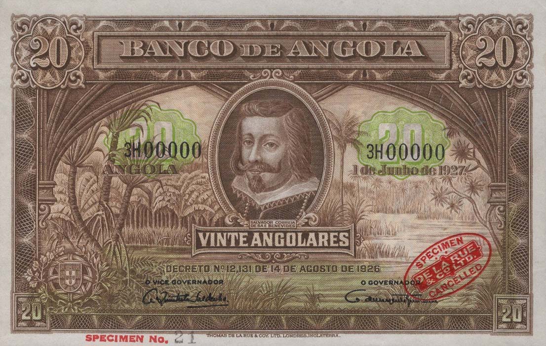 Front of Angola p73s: 20 Angolares from 1927