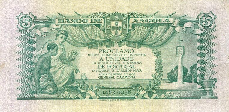 Back of Angola p77a: 5 Angolares from 1947