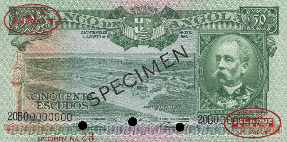 Front of Angola p88s: 50 Escudos from 1956