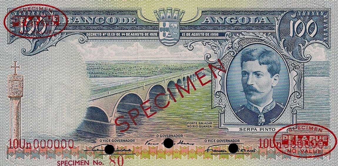 Front of Angola p89s: 100 Escudos from 1956