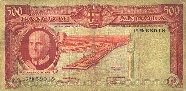 Front of Angola p95: 500 Escudos from 1962