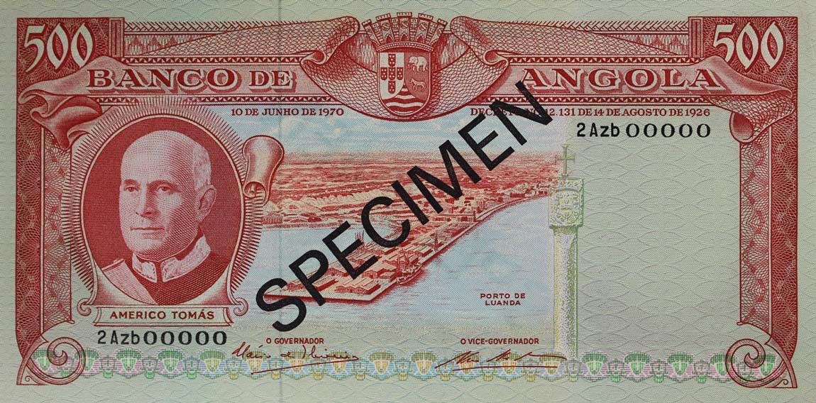 Front of Angola p97s: 500 Escudos from 1970