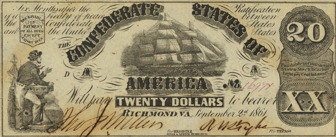 Front of Confederate States of America p31a: 20 Dollars from 1861