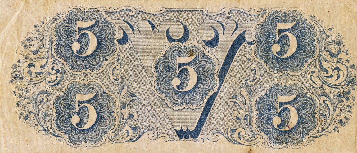 Back of Confederate States of America p51e: 5 Dollars from 1862