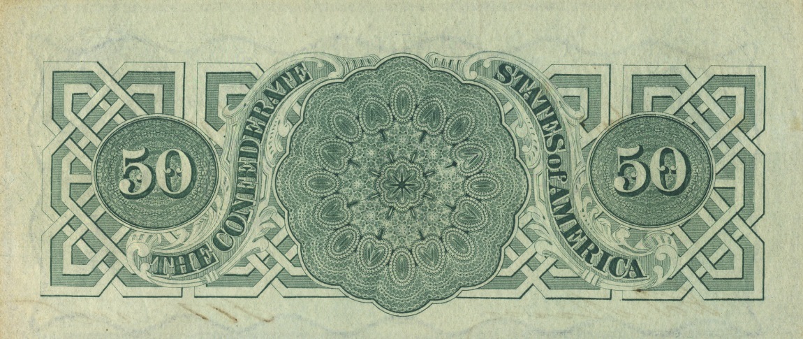 Back of Confederate States of America p54b: 50 Dollars from 1862