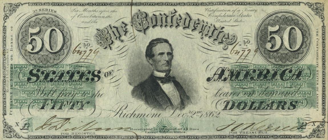 Front of Confederate States of America p54b: 50 Dollars from 1862