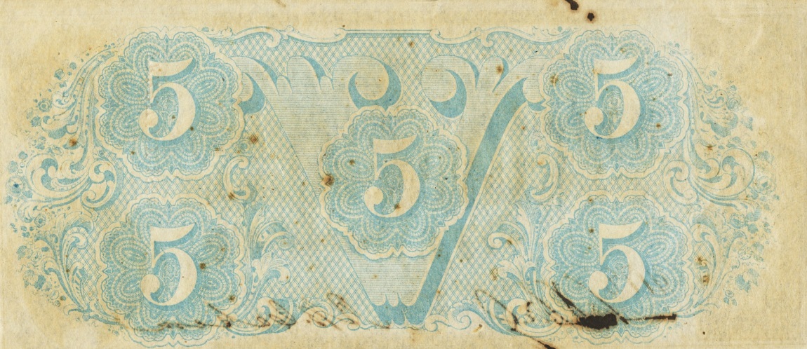 Back of Confederate States of America p59c: 5 Dollars from 1863
