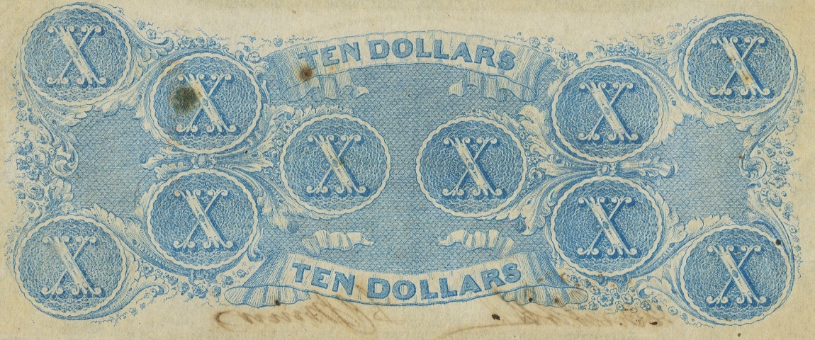 Back of Confederate States of America p60a: 10 Dollars from 1863