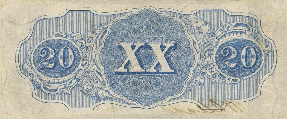Back of Confederate States of America p61b: 20 Dollars from 1863