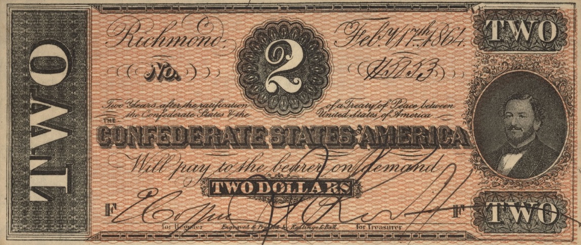 Front of Confederate States of America p66b: 2 Dollars from 1864