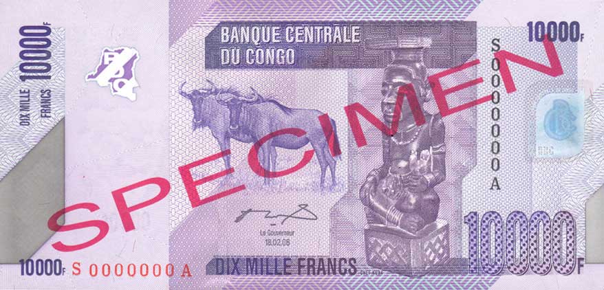 Front of Congo Democratic Republic p103s: 10000 Francs from 2006