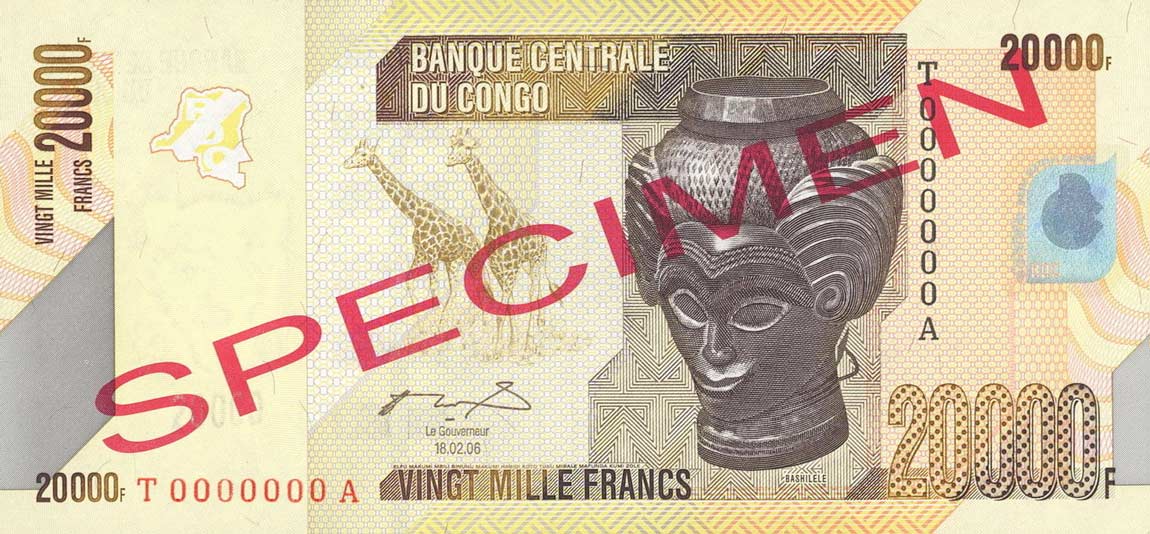 Front of Congo Democratic Republic p104s: 20000 Francs from 2012