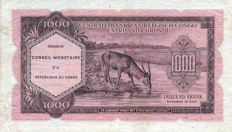 Back of Congo Democratic Republic p2a: 1000 Francs from 1962