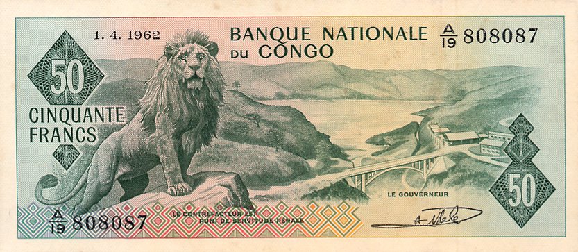 Front of Congo Democratic Republic p5a: 50 Francs from 1961