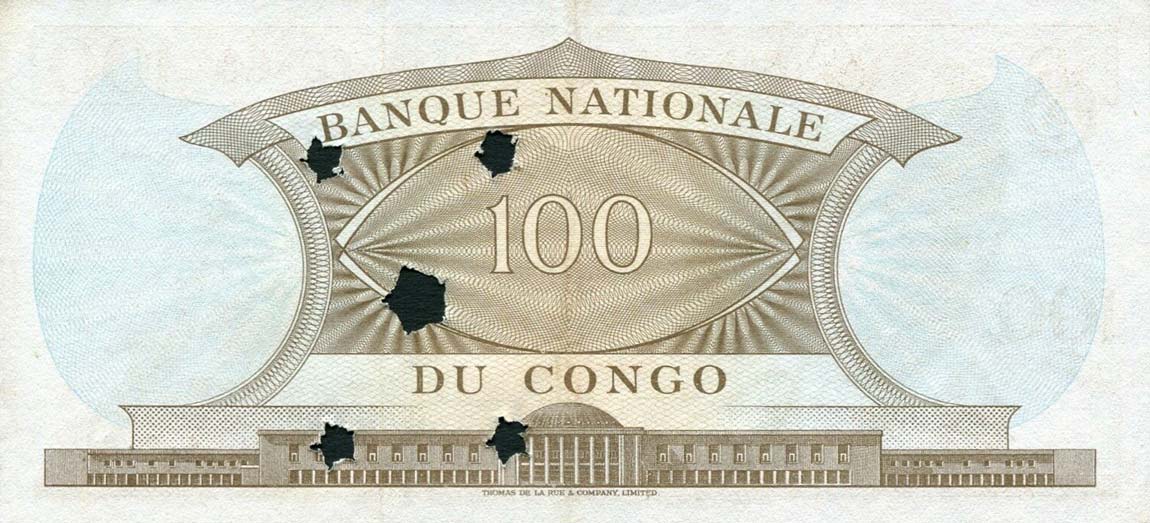 Back of Congo Democratic Republic p6x: 100 Francs from 1961