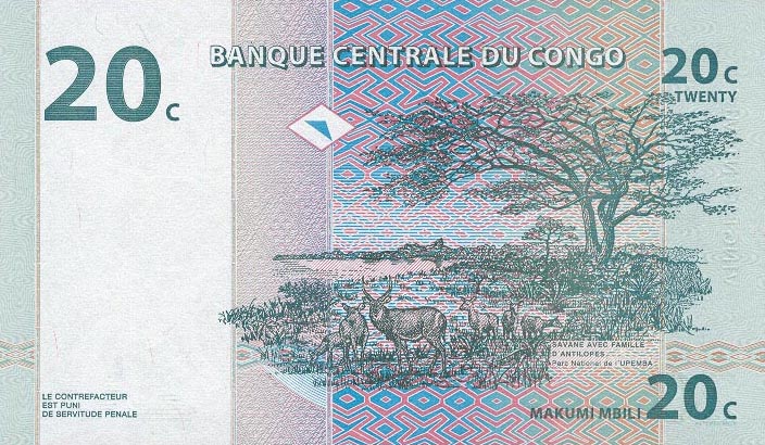 Back of Congo Democratic Republic p83a: 20 Centimes from 1997