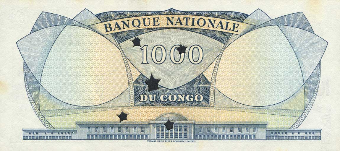 Back of Congo Democratic Republic p8b: 1000 Francs from 1961