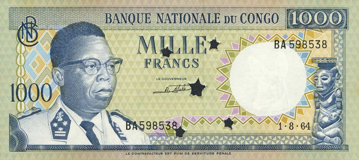 Front of Congo Democratic Republic p8b: 1000 Francs from 1961
