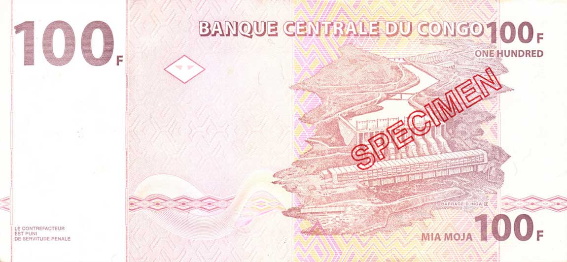 Back of Congo Democratic Republic p90s: 100 Francs from 1997