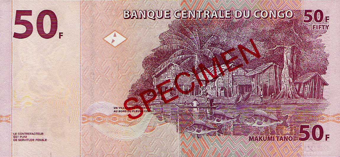 Back of Congo Democratic Republic p91s: 50 Francs from 2000