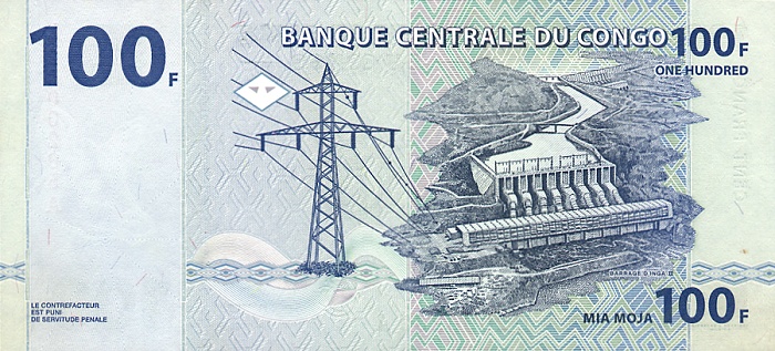Back of Congo Democratic Republic p92a: 100 Francs from 2000