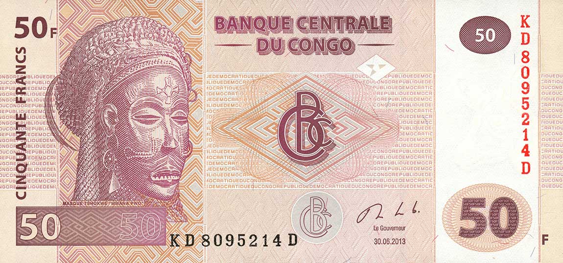 Front of Congo Democratic Republic p97A: 50 Francs from 2013