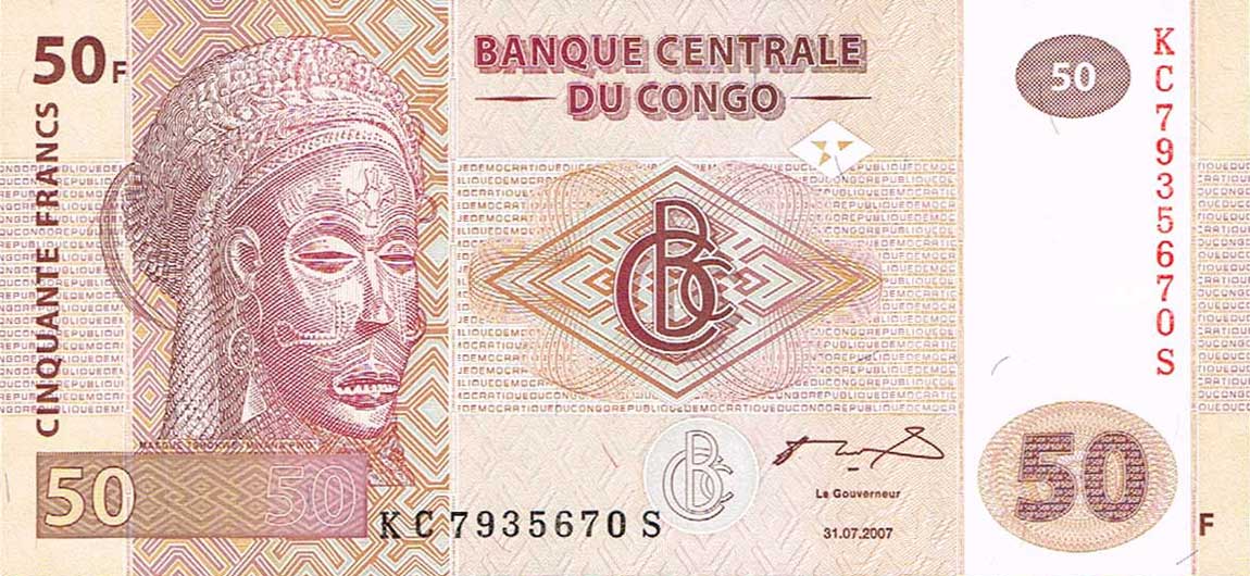 Front of Congo Democratic Republic p97a: 50 Francs from 2007